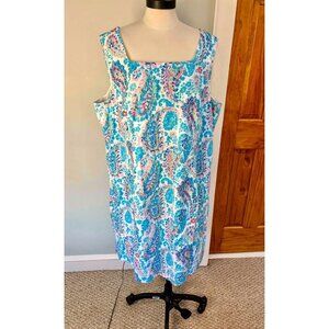 Talbots Plus Sleeveless Shift Dress 20W Pink Blue Beach Cruise Vacation Resort